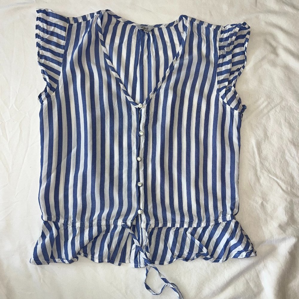 RAILS Blue & White Ruffle Striped Button Up Blouse (S)